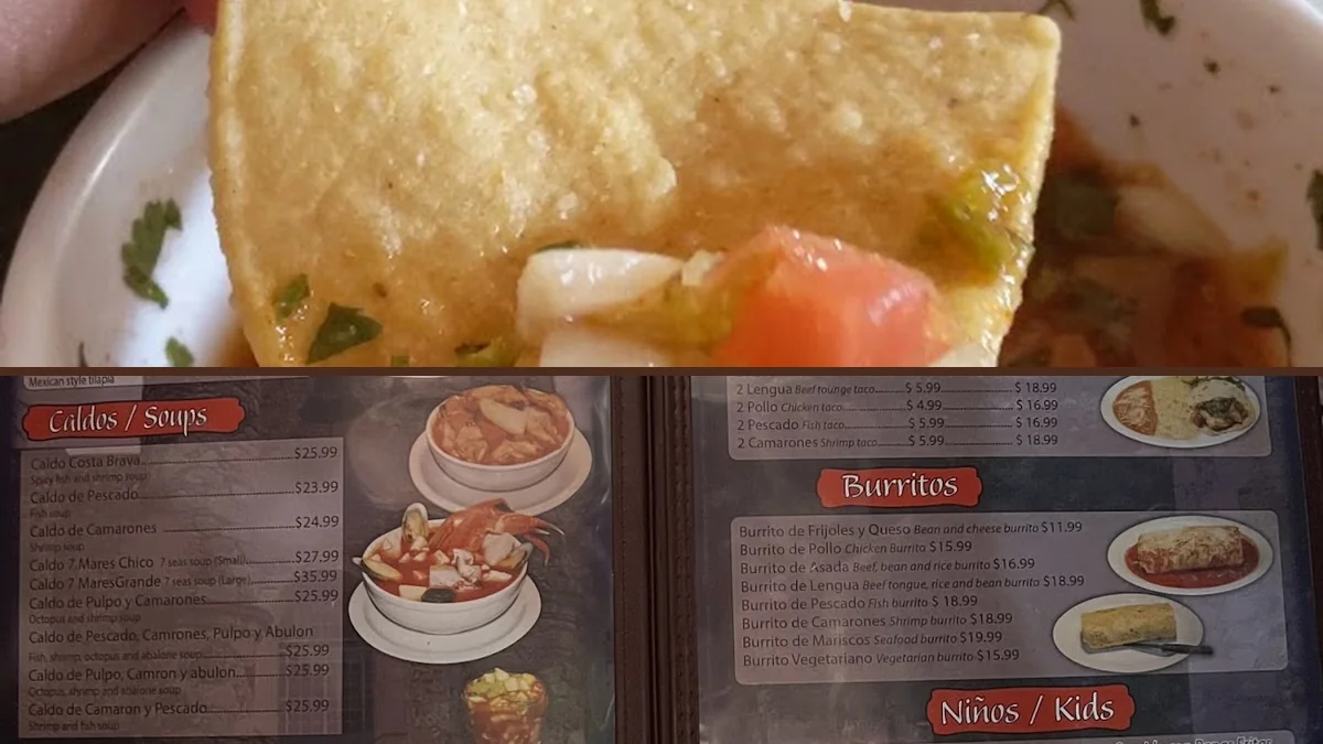 Family-style Mexican seafood served indoors.
